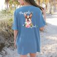 Brown Boston Terrier With Flowers And Feathers Women's Comfort Colors T-Shirt Back Print Blue Jean