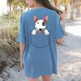 Bull Terrier Pocket Bull Terrier Peeking Out Pocket Women's Comfort Colors T-Shirt Back Print Blue Jean