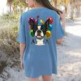 Celebration Event Birthday Party Boston Terrier Women's Comfort Colors T-Shirt Back Print Blue Jean