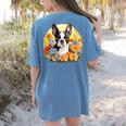 Cute Boston Terrier Spring Flower Garden Colorful Puppy Dog Women's Comfort Colors T-Shirt Back Print Blue Jean