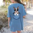 Cute Pocket Boston Terrier Lover Dog Mom Women's Comfort Colors T-Shirt Back Print Blue Jean