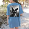 Dog Mom Dad Alien Selfie Boston Terrier UFO For Men Women Women's Comfort Colors T-Shirt Back Print Blue Jean