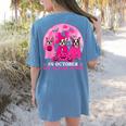 Ghost And Witch Boston Terrier Dog In October We Wear Pink Women's Comfort Colors T-Shirt Back Print Blue Jean