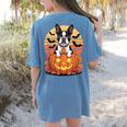 Halloween Retro Boston Terrier Women's Comfort Colors T-Shirt Back Print Blue Jean