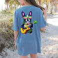 Hawaiian Boston Terrier & Pineapple Ukulele Summer Vacation Women's Comfort Colors T-Shirt Back Print Blue Jean