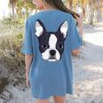 Kids Boston Terrier Dog For Women And Girls Women's Comfort Colors T-Shirt Back Print Blue Jean
