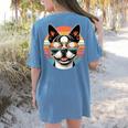 Retro Sunset Sunglasses Boston Terrier Boston Bull Bostie Women's Comfort Colors T-Shirt Back Print Blue Jean