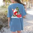 Santa Ugly Christmas Tree Lights Boston Terrier Dog Lover Women's Comfort Colors T-Shirt Back Print Blue Jean