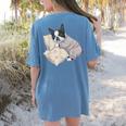 Sleepy Boston Terrier Pajama Men Women Kids Women's Comfort Colors T-Shirt Back Print Blue Jean