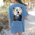 Spooky Halloween Moon Boston Terrier Boston Bull Bostie Women's Comfort Colors T-Shirt Back Print Blue Jean