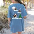 Xmas Lighting Tree Santa Riding Boston Terrier Christmas Women's Comfort Colors T-Shirt Back Print Blue Jean