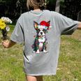 Boston Terrier Christmas Santa Hat Tree Lights Pajama Women's Comfort Colors T-Shirt Back Print Grey