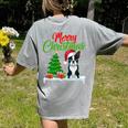 Boston Terrier Christmas Tree Lights Xmas Dog Lover Women's Comfort Colors T-Shirt Back Print Grey