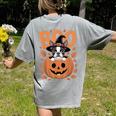 Boston Terrier Costume On Pumpkin Halloween Boston Terrier Women's Comfort Colors T-Shirt Back Print Grey