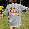 Boston Terrier Dog Halloween Christmas Hallothanksmas Men Women Kids Women's Comfort Colors T-Shirt Back Print Grey