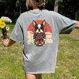 Boston Terrier Dog Japanese Style Samurai Dogs Women's Comfort Colors T-Shirt Back Print Grey