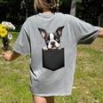 Boston Terrier Dog Puppy Dog In Pocket Cute Pet Lover Women's Comfort Colors T-Shirt Back Print Grey