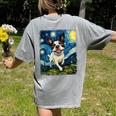 Boston Terrier Dog Starry Night Painting Women's Comfort Colors T-Shirt Back Print Grey