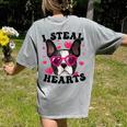 Boston Terrier Heart Glasses Girls Bostie Valentines Day Women's Comfort Colors T-Shirt Back Print Grey