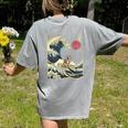 Boston Terrier Japanese Kanagawa Wave Surf Dog Women's Comfort Colors T-Shirt Back Print Grey