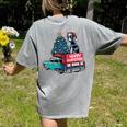 Boston Terrier Merry Christmas Tree Truck Santa Dog X-Mas Women's Comfort Colors T-Shirt Back Print Grey