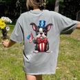 Boston Terrier Puppy Dog Holds His American Flag 4th Of July Women's Comfort Colors T-Shirt Back Print Grey