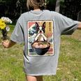 Boston Terrier Ramen Noodles Japanese Art Retro Ocean Waves Women's Comfort Colors T-Shirt Back Print Grey