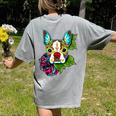 Boston Terrier In Red Day Of The Dead Sugar Skull Dog Women's Comfort Colors T-Shirt Back Print Grey