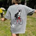 Boston Terrier Riding Bicycle Cute Bostie Biker Raglan Baseball Tee Women's Comfort Colors T-Shirt Back Print Grey