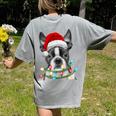 Boston Terrier Santa Christmas Tree Lights Xmas Boys Men Dog Women's Comfort Colors T-Shirt Back Print Grey
