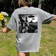 Boston Terrier Graphic Selfie With UFOs Weird Aliens Women's Comfort Colors T-Shirt Back Print Grey