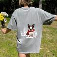 Boston Terrier In The Snow Merry Christmas Winter Women's Comfort Colors T-Shirt Back Print Grey