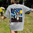 Boston Terrier Starry Night Van Gogh Art Women's Comfort Colors T-Shirt Back Print Grey
