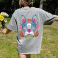 Boston Terrier Sugar Skull Dog Day Of The Dead Women's Comfort Colors T-Shirt Back Print Grey