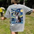 Boston Terrier Van Gogh Starry Night Women's Comfort Colors T-Shirt Back Print Grey