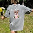 Brown Boston Terrier With Flowers And Feathers Women's Comfort Colors T-Shirt Back Print Grey