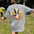 Cute Boston Terrier Spring Flower Garden Colorful Puppy Dog Women's Comfort Colors T-Shirt Back Print Grey