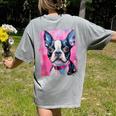 Dog Pink Boston Terrier Women's Comfort Colors T-Shirt Back Print Grey