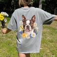Floral Boston Terrier Women's Comfort Colors T-Shirt Back Print Grey
