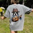 Guitar Shirt Boston Terrier Dog Playing Acoustic Guitar Women's Comfort Colors T-Shirt Back Print Grey