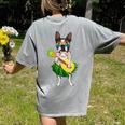 Hawaiian Boston Terrier Dog Pineapple Ukulele Summer For Men Women Girls Kids Women's Comfort Colors T-Shirt Back Print Grey