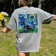 Scottish Terrier Starry Night Scotty Dog Art By Aja Women's Comfort Colors T-Shirt Back Print Grey