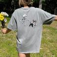 Skeleton Chasing Dog Boston Terrier Halloween Pet Lover Women's Comfort Colors T-Shirt Back Print Grey