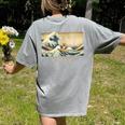Surfing Boston Terrier Kanagawa Wave Japanese Dog For Men Women Kids Women's Comfort Colors T-Shirt Back Print Grey