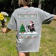 Ugly Christmas Tree Lights Xmas Santa Riding Boston Terrier Women's Comfort Colors T-Shirt Back Print Grey