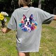 Watercolor Floral Boston Terrier Mama Dog Lover Mother's Day Women's Comfort Colors T-Shirt Back Print Grey