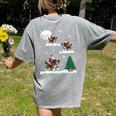 Xmas Lighting Tree Santa Riding Boston Terrier Christmas Women's Comfort Colors T-Shirt Back Print Grey