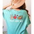 Art Teacher Peace Love Art For Artists And Painters Women&#x27;s Comfort Colors T-Shirt Back Print Chalky Mint