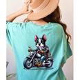 Biker Boston Terrier Dog Riding Motorbike Women's Comfort Colors T-Shirt Back Print Chalky Mint