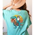 Boston Terrier Dog Riding Dinosaur T Rex Boys Women's Comfort Colors T-Shirt Back Print Chalky Mint